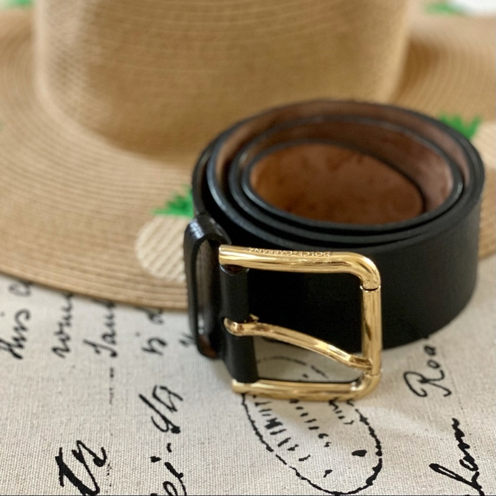 Dolce & Gabbana Black Embossed Square Buckle Belt